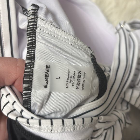 NWT Eomenie One Piece Black And White Tummy Control Wrap Tie Back Size L - Picture 12 of 12